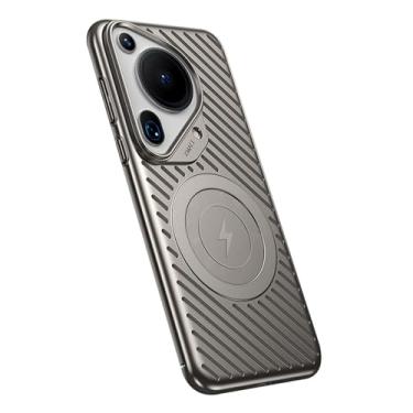 Imagem de HAO RIYLN Capa magnética para Huawei Pura 70 Ultra/70 Pro +/70 Pro/70, capa fina fina de policarbonato com radiação de calor oca traseira com proteção contra quedas, cinza, 70 Pro