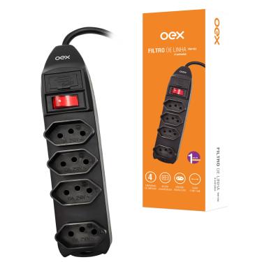 Imagem de Filtro de Linha OEX, TM102, 4  Tomadas, Bivolt,  Preto