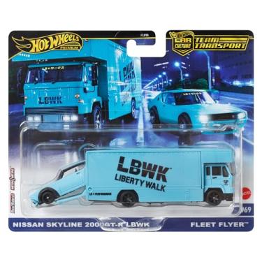 Imagem de Hot Wheels Premium Car Team Transport Set, LBWK Liberty Walk Nissan Skyline 2000GT-R, Fleet Flyer #69 Truck and Car, 1:64 Scale, Blue Model