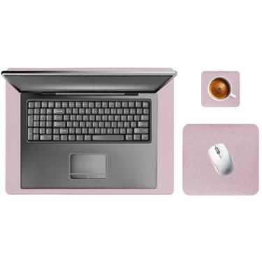 Imagem de Kit Mouse Pad 43x30cm Tapete Protetor De Mesa + 20x20cm Com Porta Copo