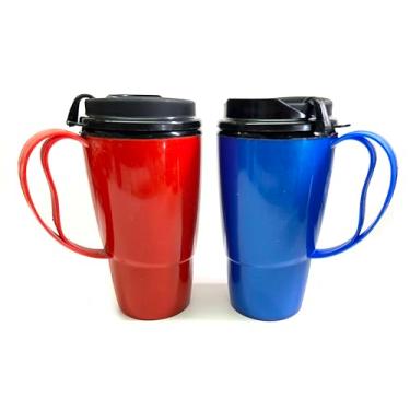 Imagem de GAMA Electronics Thermoserv Caneca clássica de 473 ml com isolamento térmico para posto de gasolina (vermelho/azul, pacote com 2)