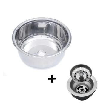 Imagem de Cuba Redonda Inox 25 Cm + Válvula - Aço Inox 304 Lavabo - Tecnocuba