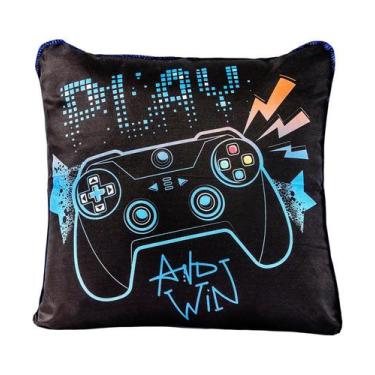 Imagem de Capa de Almofada Avulsa Game Win Preto/Marinho 45cm x 45cm - Com Vies 