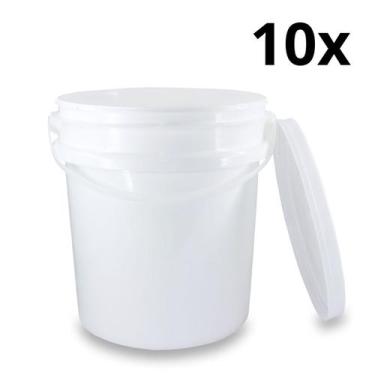 Imagem de Kit 10 Baldes Plástico 5L Atóxico com Tampa Hermética e Alça para Arma