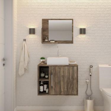 Imagem de Gabinete P/Banheiro Soft 60 cm C/cuba Q32 e Espelheira - Compace, Carv