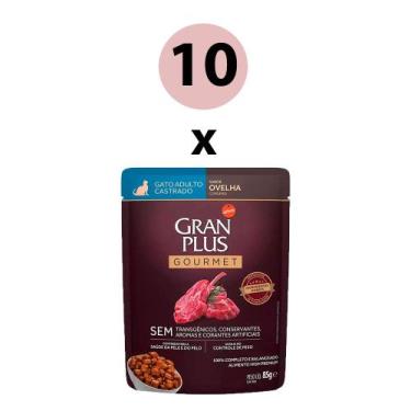 Imagem de KIT 10 Ração Úmida Gran Plus Gourmet Gatos Castrados Ovelha Sachê 85g 