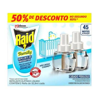 Imagem de Inseticida Elétrico Raid 45N Refil 32,9ml Family - Embalagem com 2 Uni