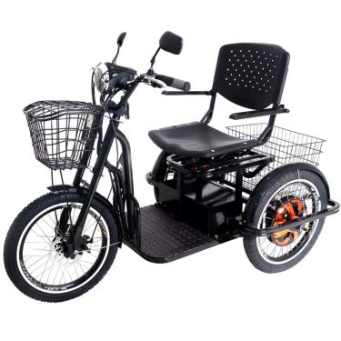 Imagem de Triciclo Elétrico 1000W Motor Duplo Cadeira Giratória Suspensão Ré Alarme Preto