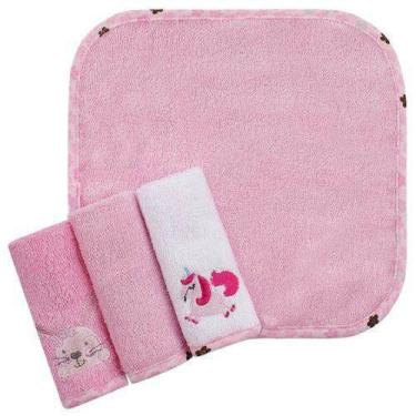 Imagem de Kit toalha de boca rosa com 4 peças em algodão - camesa baby