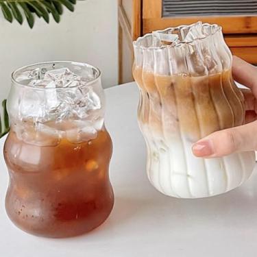 Imagem de Copos de vidro canelados, 2 peças, conjunto vintage de 510 g, copos de bebida ondulados para café gelado, suco, bebida, leite, cerveja, água, vinho, martini