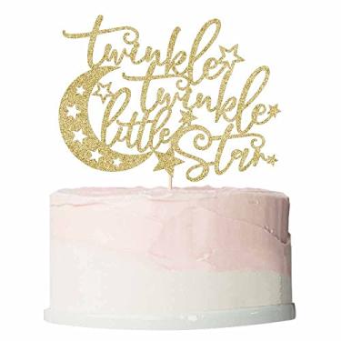 Imagem de Bekaterea Topo de bolo Twinkle Little Star, decoração temática de lua de estrelas fofas, ótimo para chás de bebê, decorações de festa de revelação de gênero, suprimentos de decoração de aniversário de