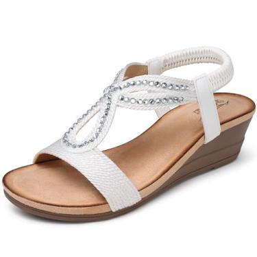 Imagem de SHIBEVER Sandálias femininas estilosas: Sandálias femininas de verão confortáveis para caminhar com plataforma baixa, 38 branco, 34
