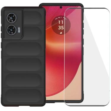 Imagem de LosruGir Capa para Motorola Edge 50 Fusion (não Edge 50), capa resistente, antiarranhões, à prova de choque, antiderrapante, absorção de TPU, borda macia, capa flexível, preta