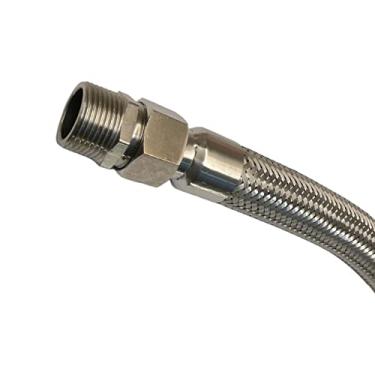 Imagem de Mangueira de jumper compressor, macho NPT de 2,5 cm x 50 cm de comprimento, 450 PSI, ambos os lados giram livremente, mangueira de metal de aço inoxidável flexível para todo o corpo