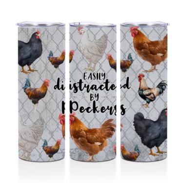 Imagem de PQV Chicken Gifts Copo skinny engraçado de 590 ml de aço inoxidável com isolamento fino, copos retos caneca de café copo de viagem térmico com tampa, presentes de aniversário de Natal coisas de frango