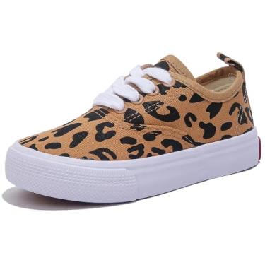 Imagem de OPOEE Sapatos esportivos de cano baixo para meninos e meninas, com cadarços, calçados infantis confortáveis e leves para skate, Estampa de leopardo, 21