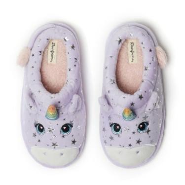 Imagem de Dearfoams Pantufa lavável unissex infantil infantil com animais peculiares, Unicórnio roxo, 4-5 Big Kid