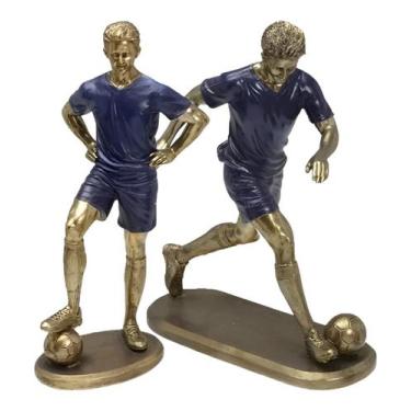 Imagem de Dupla Estatuetas Decorativa Jogadores De Futebol Em Resina - Gici Deco