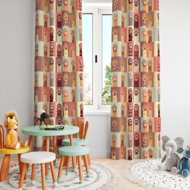 Imagem de Cortina Tecido Oxford Quarto Infantil Quadrados Patinhas Coloridas - 2