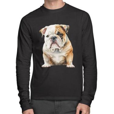 Imagem de Camiseta Algodão Bulldog-Inglês Manga Longa - Foca na Moda, Preto, G