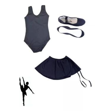 Imagem de Kit Ballet 3 Peças Collant Meia Manga Saia Sapatilha Jazz - Maria Chic