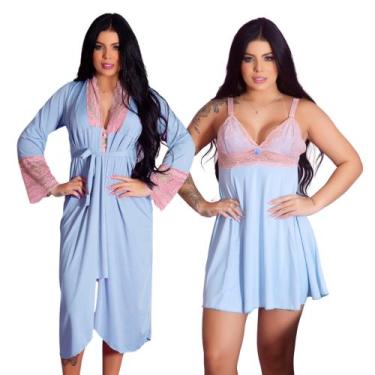 Imagem de Kit Robe Roupão Longo e Camisola Amamentação Confortável Prática Mater
