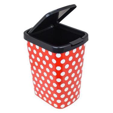 Imagem de Lixeira cozinha pia grande 9l com tampa poa bolinha vermelha - ARQPLAS