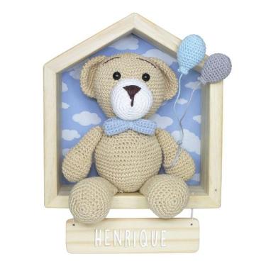 Imagem de Porta Maternidade Casinha Ursinho Crochê Quarto Bebê Infantil Menino -