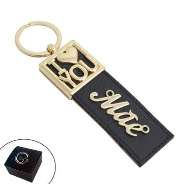 Imagem de Chaveiro Couro Preto I Love You Mãe Banhado a Ouro - GRANADO ACESSÓRIO