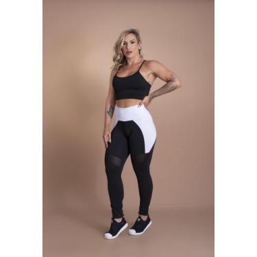 Imagem de Conjunto Fitness Feminino Calça Legging Cintura Alta Recorte e Top Cro