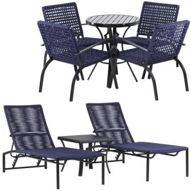Imagem de 2 Espreguiçadeiras e Cadeiras e Mesa Corda Náutica Mesa Piscina Jardim