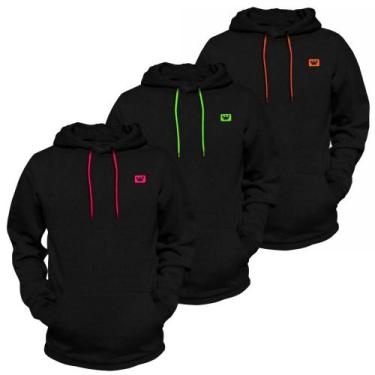 Imagem de Moletom Masculino Feminino Blusa de Frio Canguru Capuz Kit 3 Relaxado,