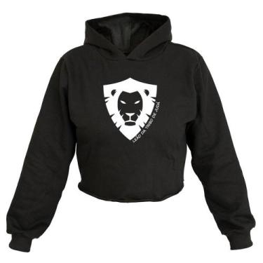 Imagem de Cropped Feminino Moletom Estampa Leão de Judá Capuz Moda - Ragor, GG, 