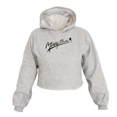 Imagem de Cropped Feminino Moletom Estampa Muay Thay Flanela Inverno - Ragor, GG