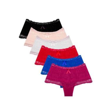 Imagem de Kit 6 Calcinhas Cós Alto Renda Cinta Modeladora Rendada Algodão - All 