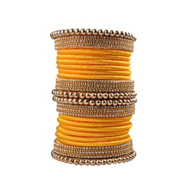 Imagem de CRAFT LOVE Conjunto de pulseiras de fio de seda com contas de strass, conjunto de pulseiras Dori de seda feitas à mão para mulheres e meninas, 2.4, Seda Strass, Strass