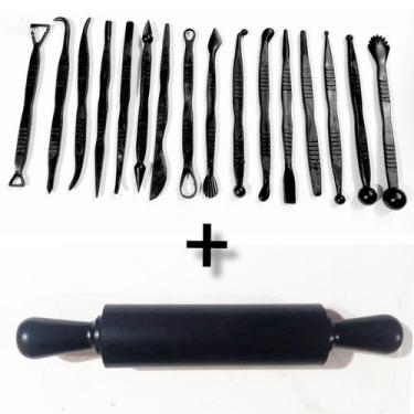 Imagem de Kit Estecas 16 Ferramentas + Rolo 23cm - LCplasitic, Rolo Liso
