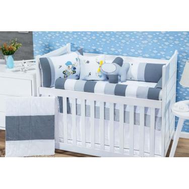 Imagem de Kit Berço Padrão Americano Menino Aviador Gil 11Peças Cinza com Branco