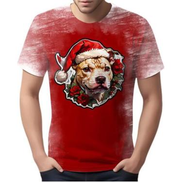 Imagem de Camiseta Camisa Tshirt Natal Festa Cachorro Pitbull Cão Neve - Enjoy S