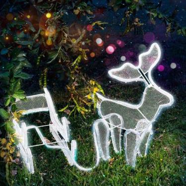 Imagem de Armação de Rena Puxando Trenó Natalina Led Branco 127v - Wincy Natal