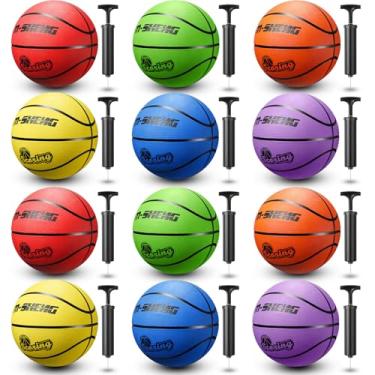 Imagem de Gemscream Operation Christmas Kids Itens a granel para crianças jovens, 12 peças de bolas de basquete, tamanho oficial, 5 cestas, ao ar livre, interior, com 12 peças de bombas para suprimentos de