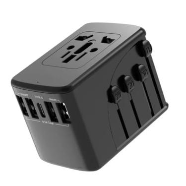 Imagem de "Carregador Universal com Adaptador para Viagens, modelo TLCH65BK, cor preta. Possui 4 portas USB e 1 USB-C para recarga rápida e eficiente de múltiplos dispositivos.