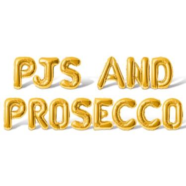Imagem de Letter Balloons - PJS AND PROSECCO 16" Inch Alphabet Letters Foil Mylar Balloon Bachelorette Party Banner (Gold)
