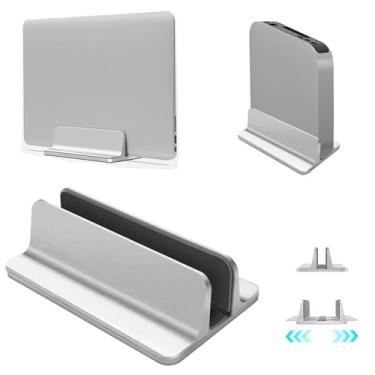Imagem de Suporte vertical para laptop de alumínio para notebook com tamanho de base ajustável, serve para todos os laptops MacBook Pro/Surface/Chromebook/Gaming/Dell (até 17,3 polegadas), cinza