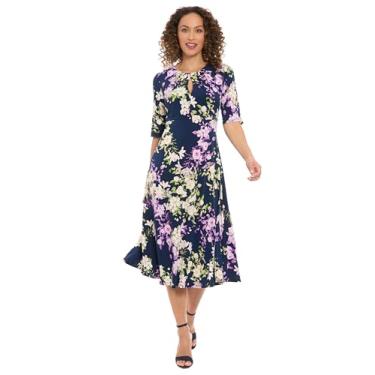 Imagem de London Times Ref Body feminino T6564m com pregas de corpete no pescoço de T4470m, Blazer/tremoço azul-marinho, 42