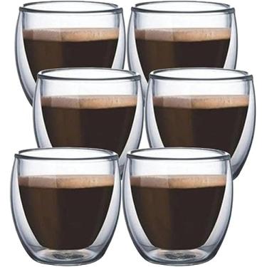 Imagem de Conjunto Copos de Vidro Borossilicato para Café com Parede Dupla, 80 ml (6 unidades)