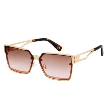 Imagem de JRLLFD Óculos de sol quadrados retrô, masculino e feminino, vintage, com armação de metal, óculos escuros para dirigir e para o dia a dia, 7, tamanho único