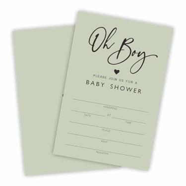 Imagem de Oh Baby! Convite minimalista para festa de chá de bebê, 25 convites de dupla face verdes minimalistas com envelopes para meninos e meninas, anúncio de bebê, revelação de gênero, decorações de