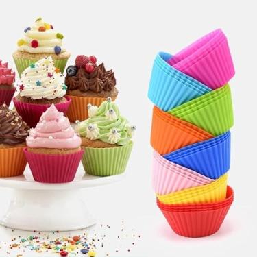 Imagem de Kit 12 Formas Silicone Mini Cupcake Bolo Muffin Assadeira Airfryer