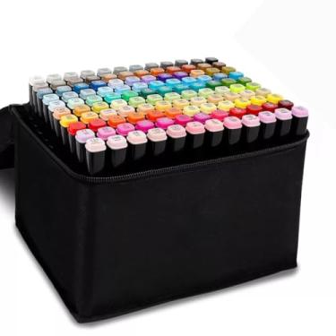 Imagem de Canetinha Ponta Dupla para Colorir Kit Estojo de Canetas Escolar Marcador Coloridas Permanente Duas Pontas (120 Cores)